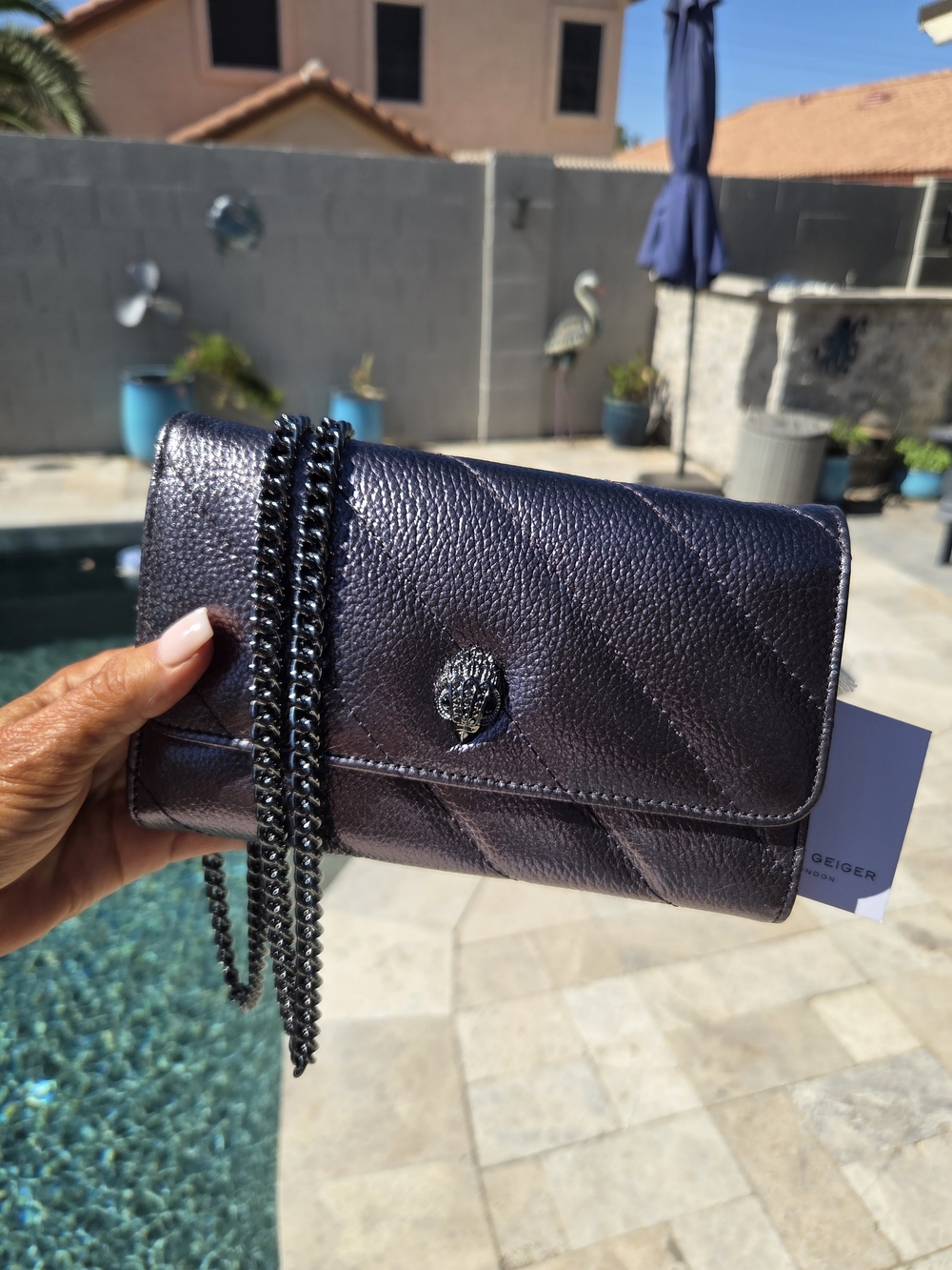 Kurt Geiger Metallic Gunmetal Quilted Chain Crossbody Bag